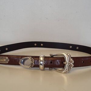 Vintage Brown Leather belt with silver accents Medium 36"
